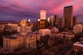 Aerial drone photo - City of Denver Colorado at sunrise Royalty Free Stock Photo