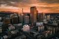 Aerial drone photo - City of Denver Colorado at sunrise Royalty Free Stock Photo