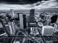 Aerial drone photo - City skyline of Denver Colorado at sunset Royalty Free Stock Photo