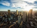 Aerial drone photo - City skyline of Denver Colorado at sunset Royalty Free Stock Photo