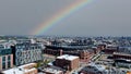 Aerial drone photo of Coors Field in Denver with rainbow over city Royalty Free Stock Photo