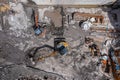 Aerial drone photo of demolition site and construction workers