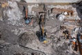 Aerial drone photo of demolition site and construction workers