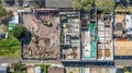 Aerial drone photo of demolition site and construction workers