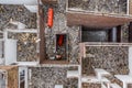 Aerial drone photo of demolition site and construction workers