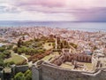 Aerial drone photo of famous town and castle of Patras, Peloponnese, Greece Royalty Free Stock Photo