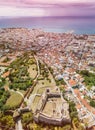 Aerial drone photo of famous town and castle of Patras, Peloponnese, Greece Royalty Free Stock Photo