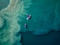 Aerial Drone Photo - Fishing boats in the blue Pacific Ocean waters off the coast of Costa Rica Royalty Free Stock Photo