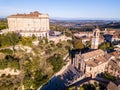 Aerial drone photo of Guarene castle and city in Northern Italy, langhe and roero region Royalty Free Stock Photo