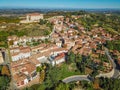 Aerial drone photo of Guarene castle and city in Northern Italy, langhe and roero region