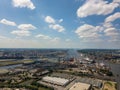 Aerial drone photo of the harbor of Hamburg Royalty Free Stock Photo