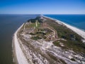 Aerial Drone Photo - Historic Civil War fortress, Fort Morgan, at the end of the Gulf Shores Peninsula. Alabama Royalty Free Stock Photo