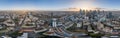 360 aerial drone photo of Levallois and La Defense skyscrapers by la Seine during sunset Royalty Free Stock Photo