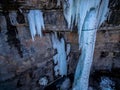 Aerial drone photo - A massive frozen waterfall in the Colorado Rocky Mountains. Vail, Colorado Royalty Free Stock Photo