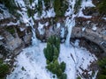 Aerial drone photo - A massive frozen waterfall in the Colorado Rocky Mountains. Vail, Colorado Royalty Free Stock Photo