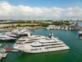 Aerial drone photo Miami International Boat Show circa 2023. Featuring Motoryacht Just J\'s