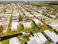 Aerial drone photo of mobile home trailer parks in Fort Myers FL which sustained damage from Hurricane Ian