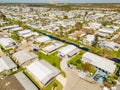 Aerial drone photo of mobile home trailer parks in Fort Myers FL which sustained damage from Hurricane Ian