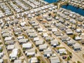 Aerial drone photo of mobile home trailer parks in Fort Myers FL which sustained damage from Hurricane Ian