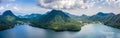 Aerial drone photo - Mt. Haruna rises above Lake Haruna. Gunma Prefecture, Japan.