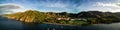 Aerial Drone Photo - Resort hotels along the Pacific coast of Costa Rica, surrounded by rugged mountains Royalty Free Stock Photo