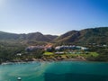 Aerial Drone Photo - Resort hotels along the Pacific coast of Costa Rica, surrounded by rugged mountains Royalty Free Stock Photo