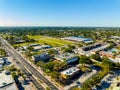 Aerial drone photo shops and historic buildings Downtown Davie FL