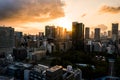 Aerial Drone Photo - Skyline of the city of Tokyo, Japan at sunrise. Asia