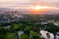 Aerial drone photo - Skyline of Denver, Colorado at sunset from City Park Royalty Free Stock Photo