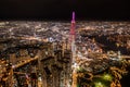 Aerial drone photo - Skyline of Saigon (Ho Chi Minh City) at night. Vietnam Royalty Free Stock Photo