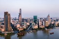 Aerial drone photo - Skyline of Saigon Ho Chi Minh City at sunrise. Vietnam Royalty Free Stock Photo