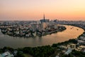 Aerial drone photo - Skyline of Saigon Ho Chi Minh City at sunset. Vietnam Royalty Free Stock Photo