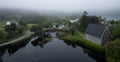 Aerial drone photo of St Finbarr Church, Gougane Barra, West ireland