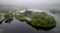 Aerial drone photo of St. Finbarr's Church, Gougane Barra, West ireland