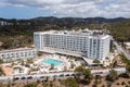 Aerial drone photo of the town of Sant Antoni de Portmany on the west coast of Ibiza, one of Spains Balearic Islands, showing