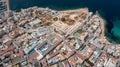 Aerial drone photo of the town of Sant Antoni de Portmany on the west coast of Ibiza, one of Spains Balearic Islands, showing