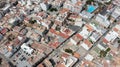 Aerial drone photo of the town of Sant Antoni de Portmany on the west coast of Ibiza, one of Spains Balearic Islands, showing