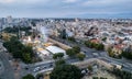 Aerial drone photograph of cityscape of Nicosia in Cyprus at sunset.