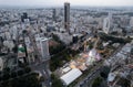 Aerial drone photograph of cityscape of Nicosia in Cyprus at sunset.