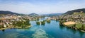 Aerial drone photography of Rhine river and Lake Constance