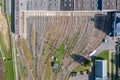 Aerial drone photography of train tracks. tube train depot Royalty Free Stock Photo