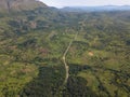 Aerial drone photography of a tropical landscape, with forest and mountains Kumbira forest reserve