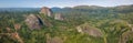 Aerial drone photography of a tropical landscape, with forest and mountains Kumbira forest reserve , huge geologic rock elements