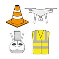 Aerial drone pilot equipment and safety icons Royalty Free Stock Photo