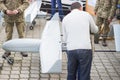 Aerial drone plane at city exhibition