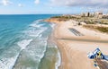 Aerial drone point of view empty beach of Mil Palmeras. Spain