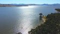 The aerial drone point of view footage at Bowna Waters Reserve is natural parkland on the foreshore.