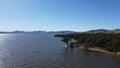 The aerial drone point of view footage at Bowna Waters Reserve is natural parkland on the foreshore of Lake Hume