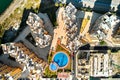 Aerial drone point of view La Manga del Mar Menor buildings. Spain