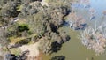 The aerial drone point of view photo flying above trees wetlands at Bowna Waters Reserve is natural parkland on the foreshore